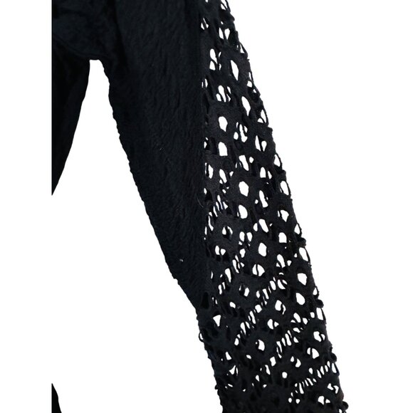 2/$30 Free People Medium Black Lace Knit Dress 3/4 Sleeve Attractive Details - Picture 7 of 15